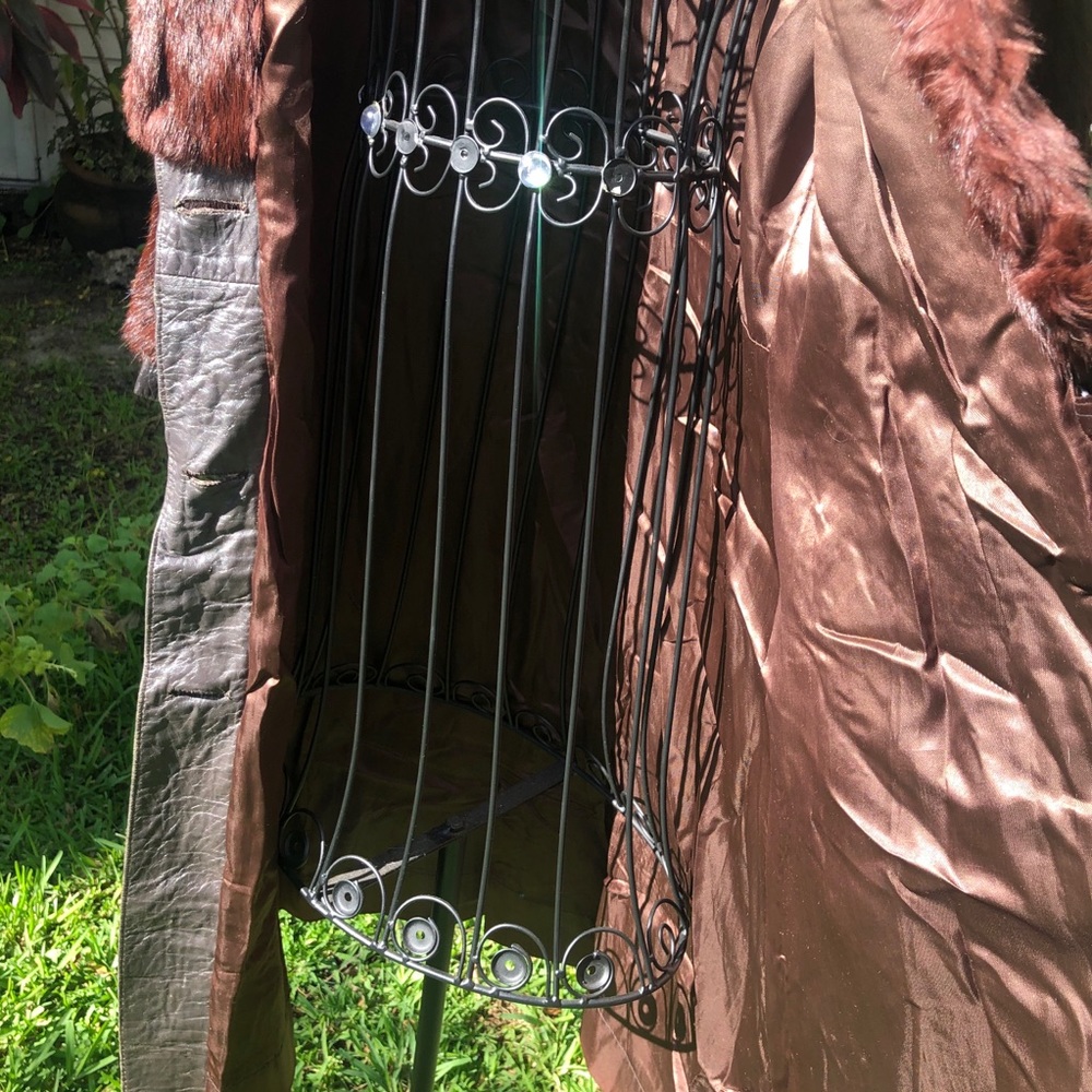 Vintage Reddish Brown Mink Fur & Leather Long Coat - Picture 6 of 14